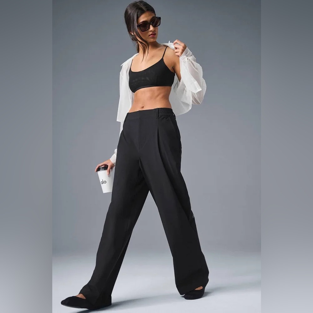 ALO Yoga Black Wide-Leg High-Rise Pants - Picture 2 of 16
